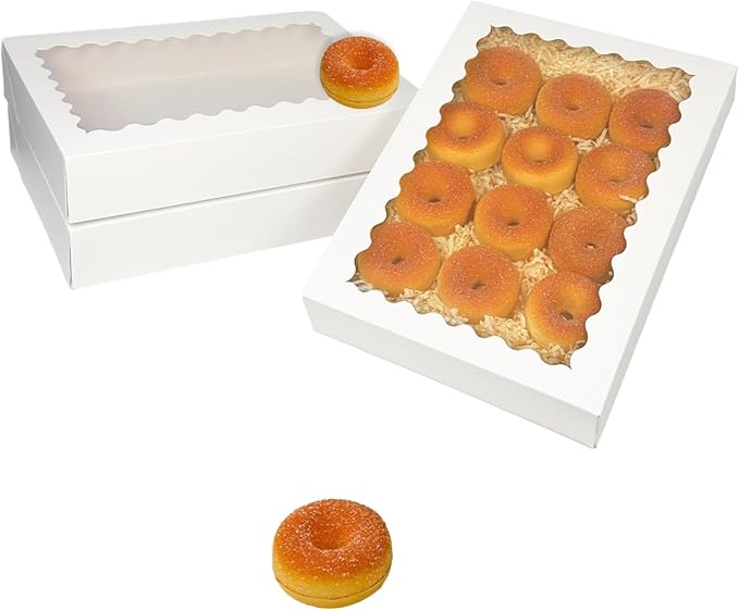 qiqee Auto-pop Up 14x10x2.5 Inch White Cookie Box with Window 15Pcs Pastry Macaron Bakery Box For Packaging