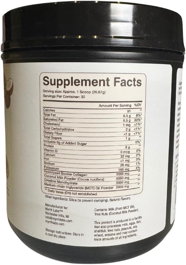 CreaFuel Creatine Collagen MCT Coconut Coffee Creamer Powder Sugar Free Keto and Paleo Friendly Supplement for Muscle Energy Brain Health Skin and Joint Support 30 Servings