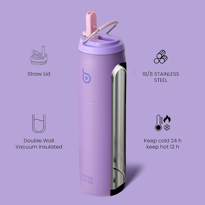 BOTTLE BOTTLE Stainless Steel Water Bottle with Straw Lid and Handle 32 oz Vacuum Insulated Cup for Sports Travel Gym Hiking, Leak-Proof Wide Mouth Water Bottles for Men and Women,violet