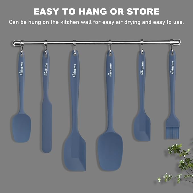 NileHome Silicone Spatula Set, 6 Packs Food Grade Kitchen Utensils with Silicone Brush Heat Resistant Dishwasher Safe BPA-Free Rubber Spatula for Scraping, Baking, Cooking, Mixing, Haze Blue