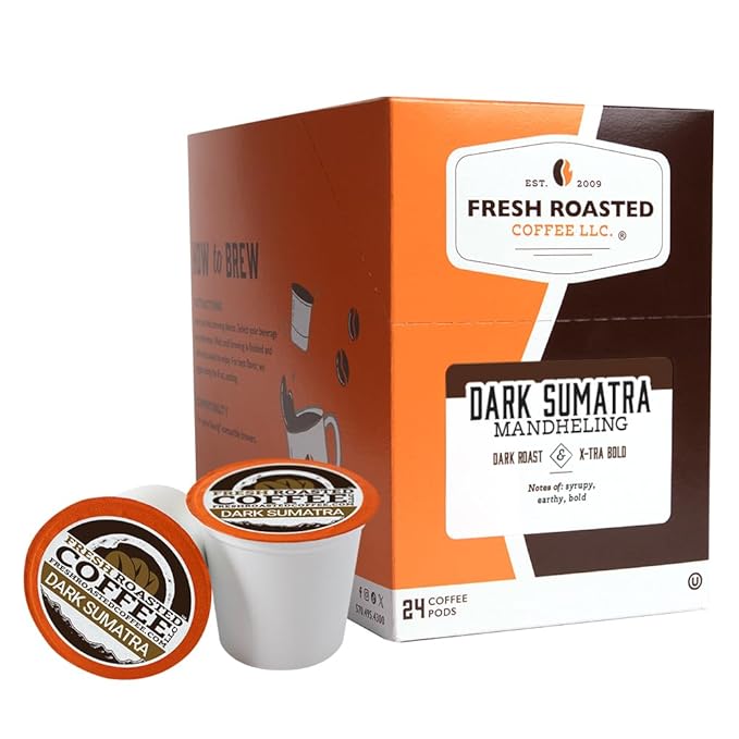 Fresh Roasted Coffee, Dark Sumatra Mandheling |100% Single Origin | Dark Roast, 24 Pods for K Cup Brewers