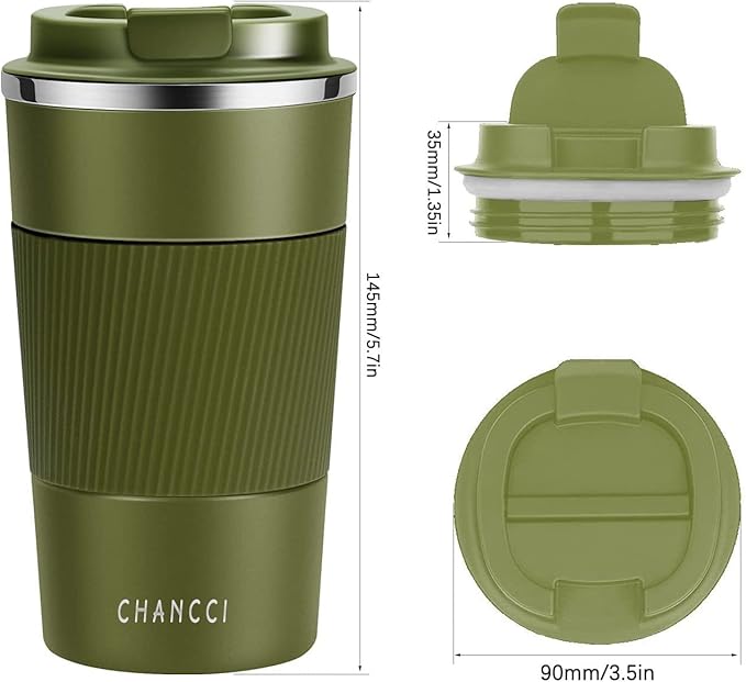 Travel Coffee Mug Spill Proof Leakproof 12 oz Insulated Coffee Mug with Screw Lid, Stainless Steel Vacuum Tumbler Reusable Thermal Coffee Cup to go for Hot and Cold Drinks -380ml,Dark Green