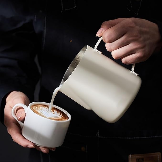 Milk Frothing Pitcher, Milk Frothing Pitcher Used by Professional Baristas to Make Latte, Cappuccino and Espresso, 350ml (12oz Black)