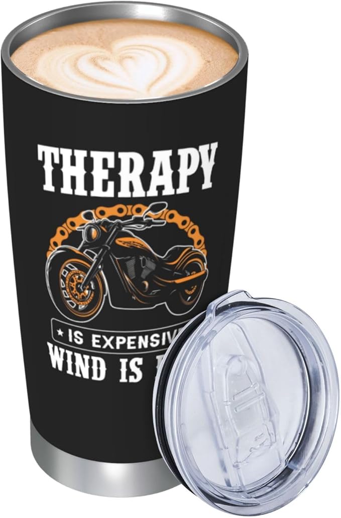Therapy Is Expensive Wind Is Free Stainless Steel Tumbler 20 oz, Motorcycle Gifts for Men Travel Mug Cups, Birthday Gift for Motorcycle Lovers, Dad, Grandpa, Boyfriend