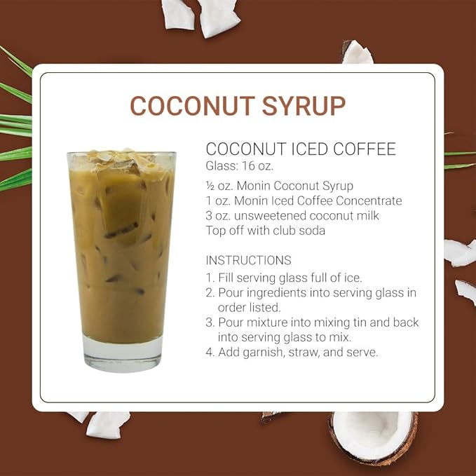 Monin - Coconut Syrup, Creamy Tropical Flavored Syrup, Coffee Syrup, Natural Flavor Drink Mix, Simple Syrup for Coffee, Lemonade, Cocktails, & More, Gluten-Free, Non-GMO, Clean Label (1 Liter, 2-Pack)