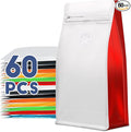 Coffee Bags with Valve(60pcs,16 oz,1 lb) Vented Coffee Beans Packaging Bags High Barrier Aluminumed Foil Flat Bottom Heat Sealed Side Zipper Resealable Storage Bag for Home or Business（White+Red）