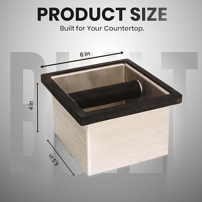 Rattleware Stainless Steel Knock Box 6"x5.5"x4" | Heavy-Duty Espresso Grounds Container with Welded Bar | Durable Rust-Resistant Coffee Knockout Box with Non-Slip Rubber Base for Professional Baristas