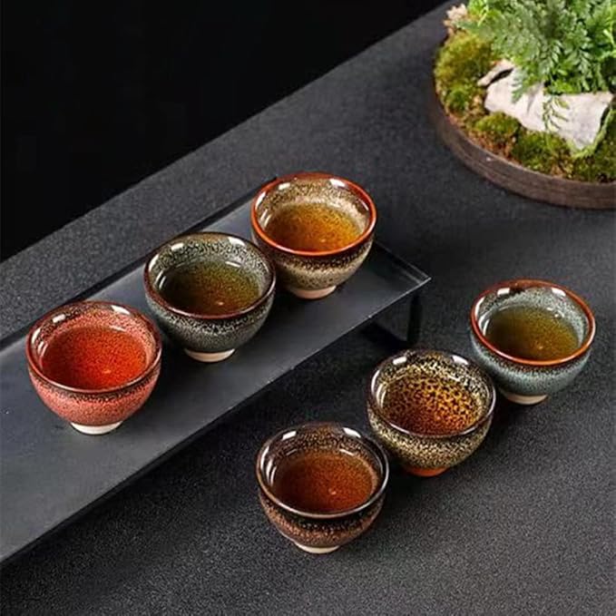 Better-Love 6PCS Handmade Ceramic Espresso/Tea/Sake Cup Gift Set (2.5oz) - 6 Colors, Chinese Pottery Teacups & Japanese Style Cups