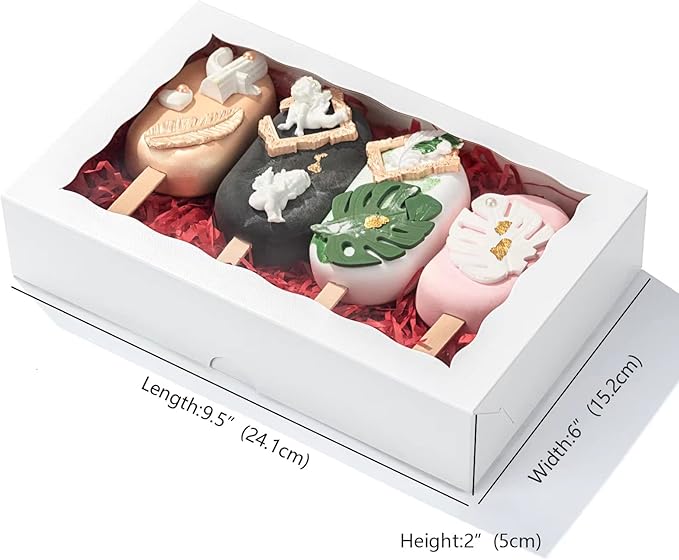 24 PCS 9.5" x 6" x 2" Bakery Boxes with Window for Cookies, Cakesicle, Chocolate Bomb, Macaron, Chocolate Covered Strawberries and Pretzel Rods