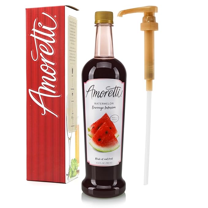 Amoretti - Watermelon Beverage Infusion, 94 Servings Per Bottle (750 ml) - Drink Mix & Water Enhancer with Pump for Flavoring Cocktails, Waters, Teas, and other Beverages, Preservative Free