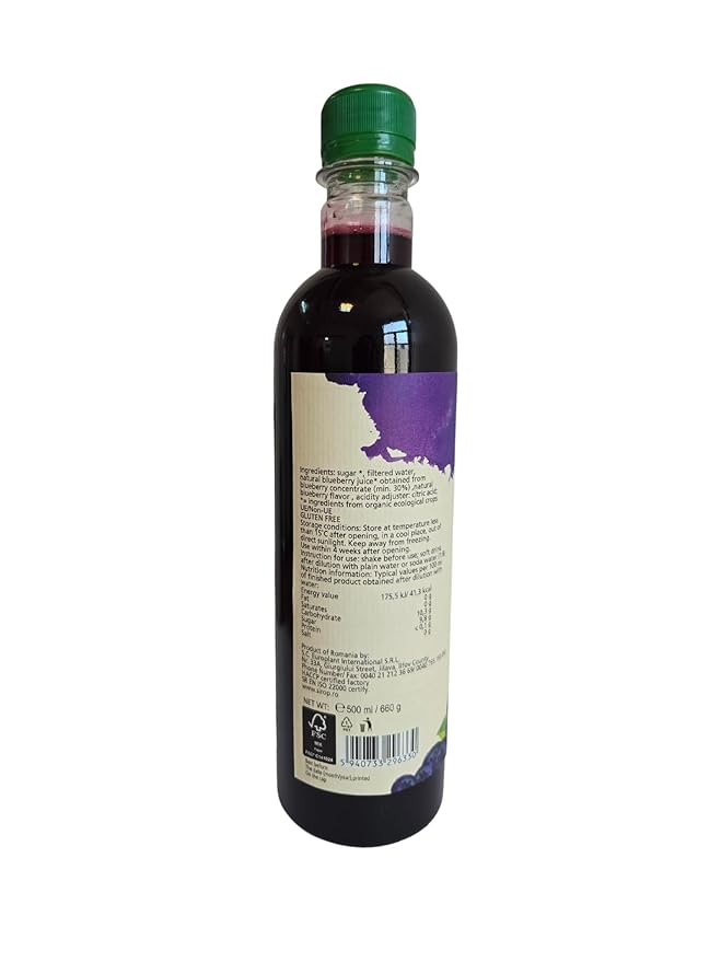 DROP Pure Organic Blueberry Flavor Bio Syrup-16.9oz (500ml), Natural 30% Concentrate Fruit Syrups,Great For Cocktails,Bevarages,Coffee,Shaved Ice and Ice-Cream,Gluten-Free, NON-GMO Snow Cone Syrup