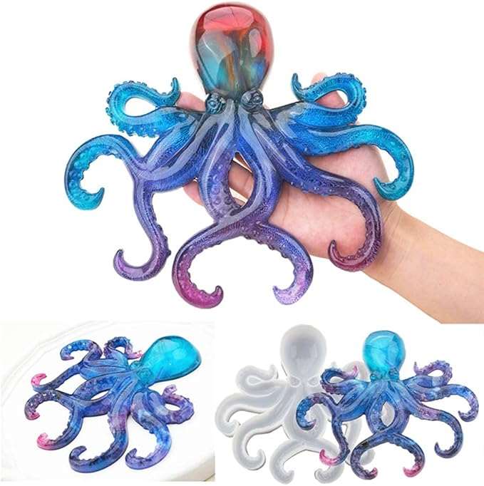 Octopus Resin Mold, Gasusen 2PCS 3D Large Sea Animals Octopus Silicone Molds for Epoxy Resin Casting, Wall Hanging Ornaments, Home Decor, Halloween Christmas Gifts, DIY Craft