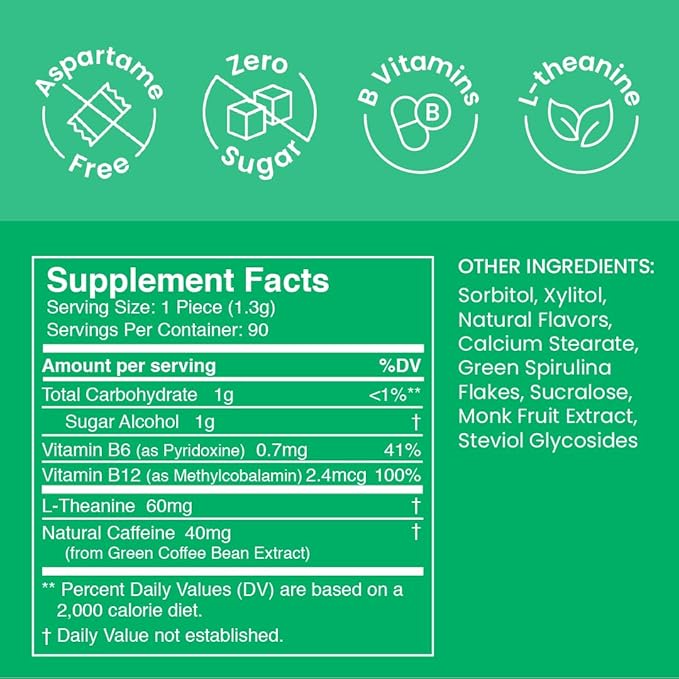 Neuro Energy & Focus Mints - Sugar Free Breath Mints with 80mg Natural Caffeine, B Vitamins & L-Theanine - Vegan Brain Supplement for Exercise, Study & Daily Focus - Spearmint, 72 ct