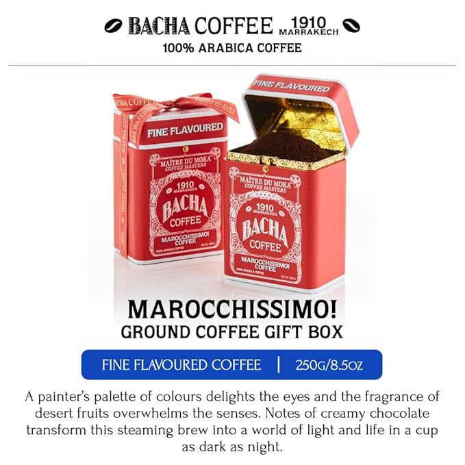 Bacha Coffee | Marocchissimo! Fine Flavoured Signature Nomad Collection, 100% Arabica Specialty Coffee, Ground Beans, Medium Roast, 250g