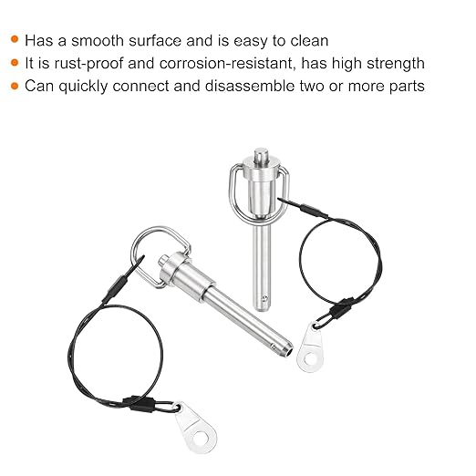 uxcell 2 Pcs Quick Release Pin, 5/16" x 1.57"(Dia. x L) Push-Button Ball Locking Pin 304 Stainless Steel Ring Handle Locking Pin with Wire for Audio Bimini Top Marine, Silver