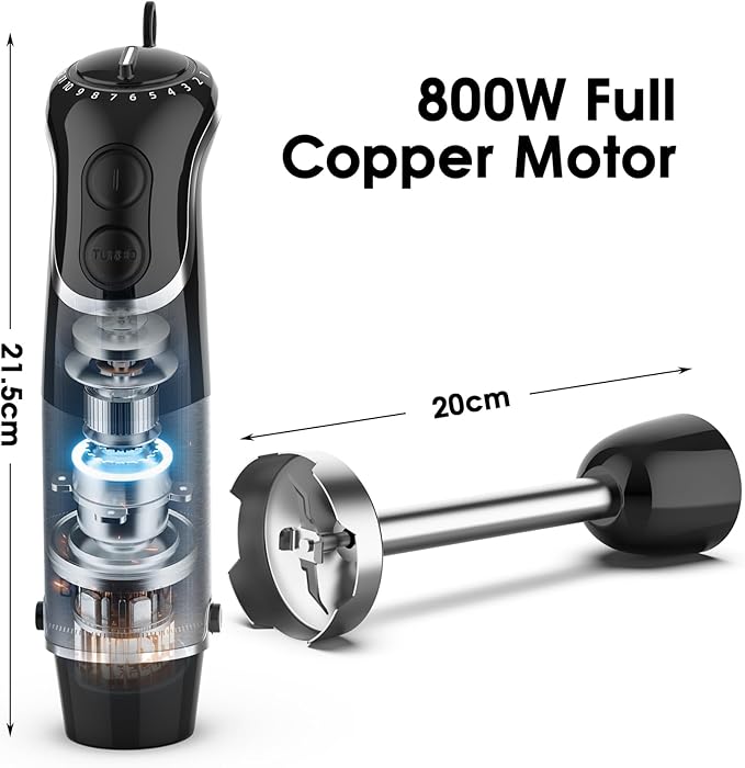 Blackcow Corded Immersion Blender Handheld for Kitchen,Stainless Steel Emulsion Blender Handheld with Hook,Electric Hand Mixer with 12-Speed&Turbo,for Smoothie,Soup,Baby Food and Drinks