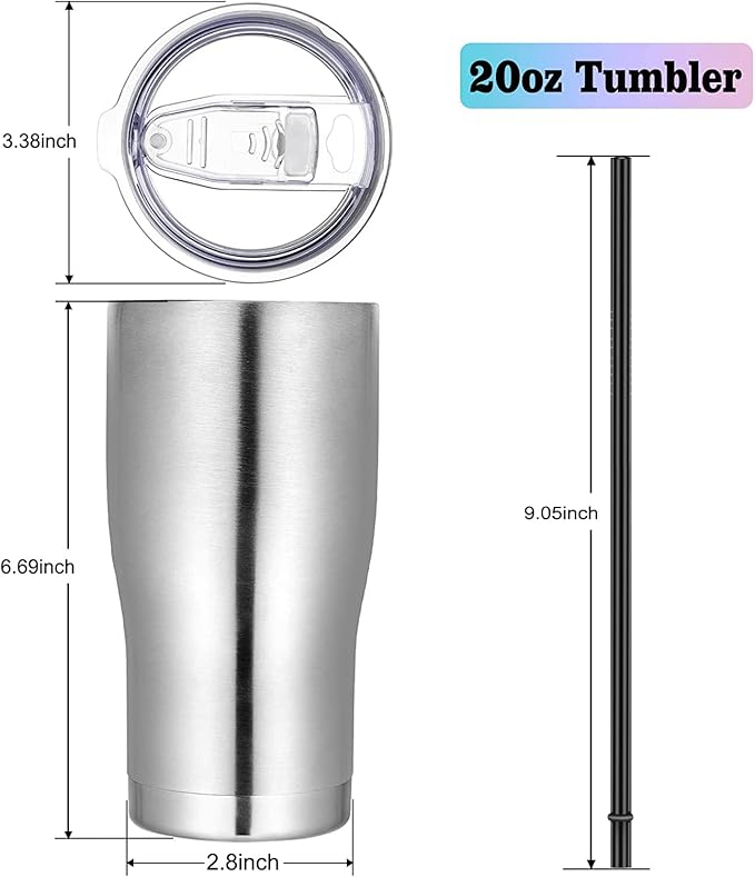 VEGOND 20oz Tumbler Stainless Steel Tumbler Cup with Lid And Straw Vacuum Insulated Double Wall Travel Coffee Mug(Stainless 6 Pack)