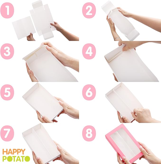 HAPPY POTATO 15 Pack Macaron Boxes for 12, 7.2×4×1.9 Inches, Macarons Packaging Boxes, Pink Macaron Gift Box with Window