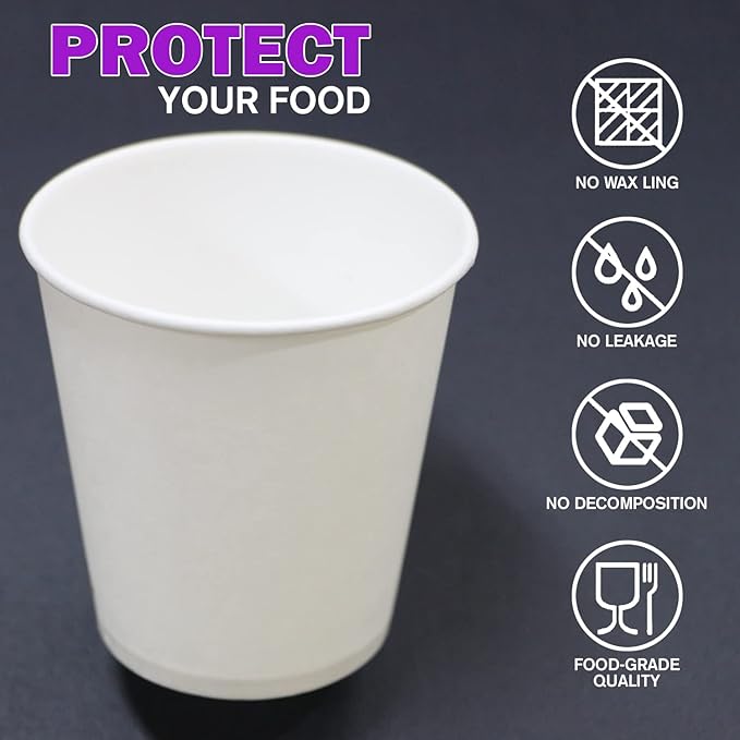 Smygoods White Disposable Paper Coffee Cups (10 OZ, 100 Count) For Hot Beverages, Tea, Espresso, Cocoa - To Go Drink Containers, Café & Office
