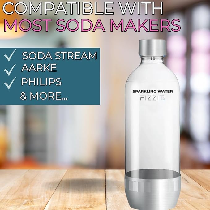 FIZZIT 1L Carbonation Bottles – 2 Pack | Value Set | Compatible with SodaStream & Most Soda Makers | BPA-Free PET, Reusable, Eco-Friendly with Hermetic Sealing Caps (Universal-Bottles)