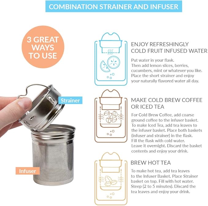 MIRA 18 oz Tea Infuser Thermos - Stainless Steel Travel Bottle with Removable Strainer for Loose Leaf Tea - Insulated Hot & Cold Brew Steeper - Heather