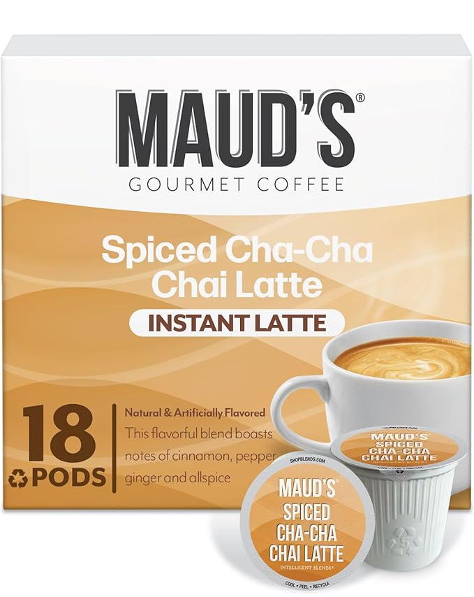 Maud's Chai Tea Latte Pods, 18 ct, Recyclable Single Serve Tea Pods - 100% Gourmet Blended Tea Leaves, Compatible with Keurig K Cups Maker