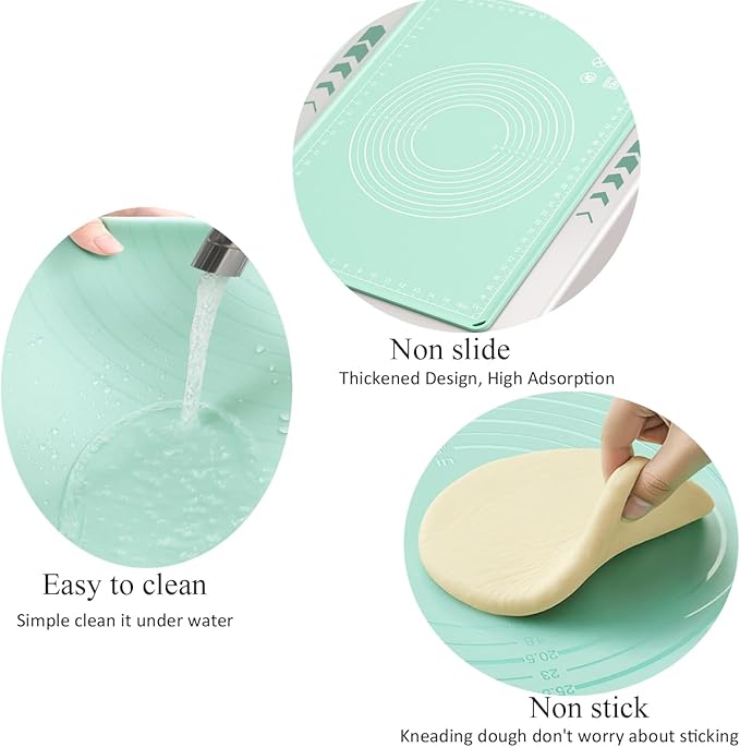 Silicone Pastry Mat 28"*20" Extra Thick Non Stick Baking Mat with Measurement Food Grade Silicone Rolling Dough Mat, Fondant, Pie Crust Mat, Kitchen Mat with Hang Holes, Raised Edge