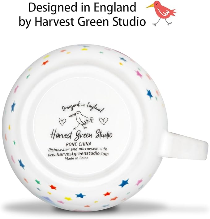 Rainbow Heart Coffee Mug, Premium 20 oz Bone China Hug Mug, Inspiring Gift of Hope and Positivity, Perfect for Birthdays, Holidays, and Christmas, Designed in England by Harvest Green Studio