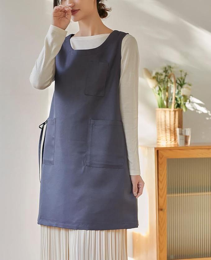 Women Cobbler Apron Japanese Style Aprons with 3 Pockets for Work Chef Kitchen