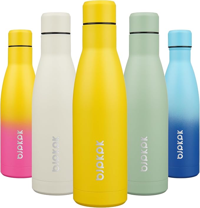 BJPKPK 17oz Insulated Water Bottles Stainless Steel Sports Water Bottles Keep Cold and Hot for Travel Dishwasher Safe,Yellow