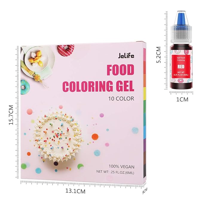 Food Coloring Gel Cake Decorating Set - Jelife 10 Colors Gel Based Edible Food Color Easter Egg Dye Kit Concentrated Neon Icing Colors for Kids Baking Macaron Frosting Fondant Cookie (6ml/Bottles)