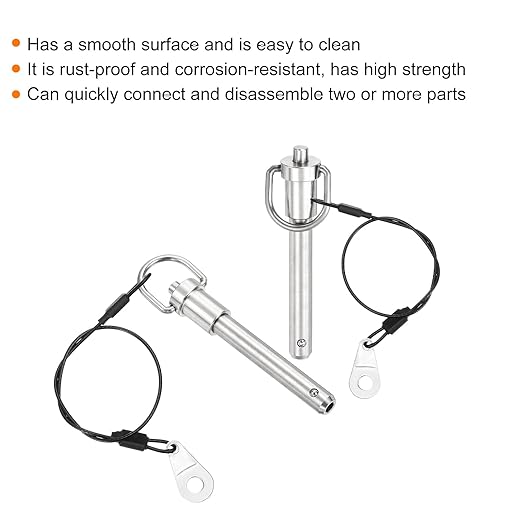 uxcell 1 Pcs Quick Release Pin, 3/8" x 2"(Dia. x L) Push-Button Ball Locking Pin 304 Stainless Steel Ring Handle Locking Pin with Wire for Audio Bimini Top Marine, Silver