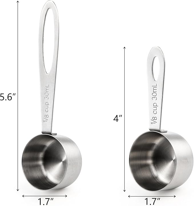 Hedume Set of 8 Coffee Scoop, Stainless Steel Coffee Measuring Scoops 1/8 Cup, Including 4 Pack Short Handled and 4 Pack Long Handle Coffee Scoops for Coffee, Tea, Sugar and Milk, 30 ml