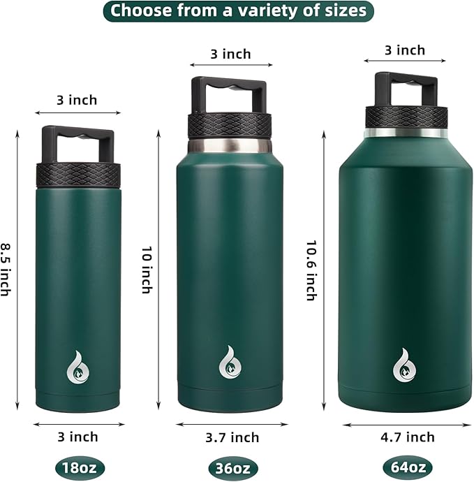 BJPKPK Insulated Water Bottles, Dishwasher Safe 36 oz Water Bottle with Handle, Leakproof BPA Free Water Jug, Stainless Steel Thermos for Sports, Army Green