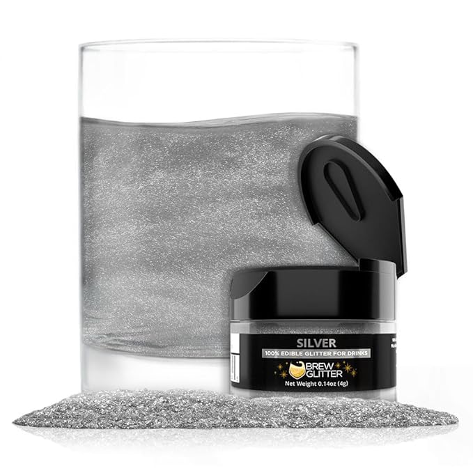 Brew Glitter Silver Edible Drink Glitter 1x 4g Jar for Cocktails, Beer, & Beverages