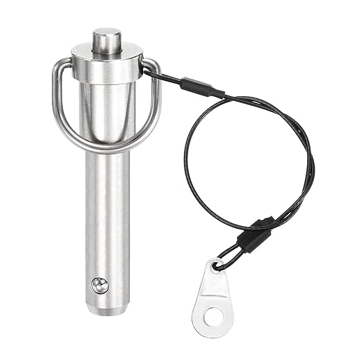 uxcell 1 Pcs Quick Release Pin, 1/2" x 2.52"(Dia. x L) Push-Button Ball Locking Pin 304 Stainless Steel Ring Handle Locking Pin with Wire for Audio Bimini Top Marine, Silver
