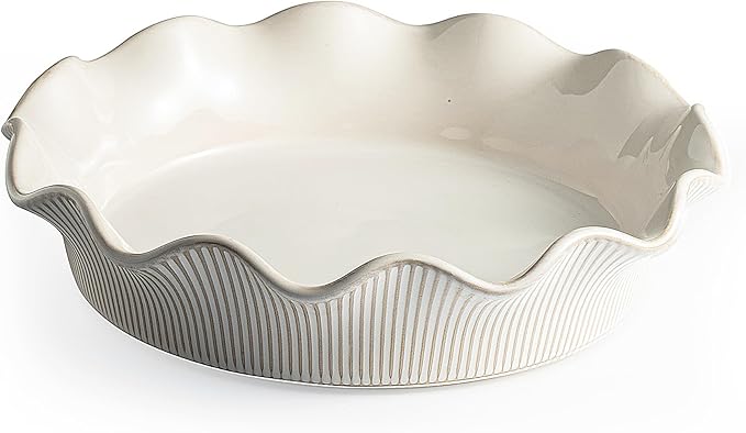 Ceramic Deep Pie Pan for Baking, 11 inch Porcelain Pie Dish for Apple Pie, Oven & Dishwasher Safe, Farmhouse Decor, 48 Ounce Deep Plate for Kitchen, Non-Stick Pie Pans,Off-White