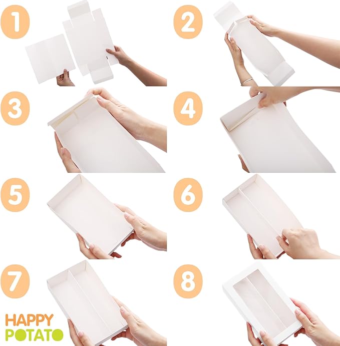 HAPPY POTATO 15 Pack Macaron Boxes with Clear Window and Ribbon, White, 7.2x4x1.9 Inches, Gift-Wrap Boxes for Weddings and Gifting