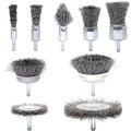 9-Piece Large Wire Brush Wheel Set - Metal Rust Removal, Polishing, Cleaning - 1/4″ (6mm) Shaft - Removes Burrs, Dust, and Paint - Handles Rough Surfaces - Rotary Tool Accessories