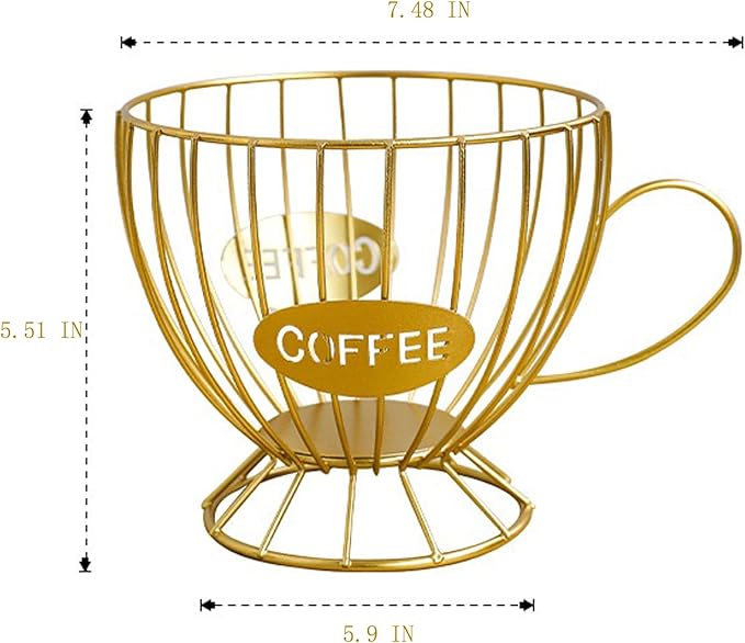 Extra Large Capacity Coffee Pod Holder, Counter Organizer, Capsule Basket, Coffee Bar Accessories for K-cup Kitchen, Dining Room, Office, Home, Cafe, Hotel (Gold)