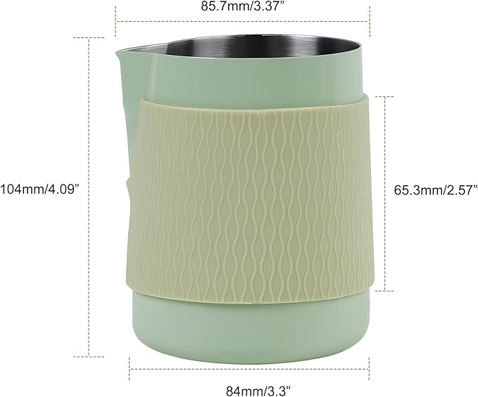 IKAPE Espresso Milk Pitcher, 15.04/450ml Milk Frothing Jug without Handle, Espresso Steaming Pitcher with Sharp Spout for Espresso Barista Tool(light green)