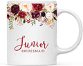 Andaz Press 11oz. Wedding Ceramic Coffee Tea Mug Gift, Fall Autumn Marsala Burgundy Flowers Roses Florals, Junior Bridesmaid, 1-Pack, Includes Gift Box