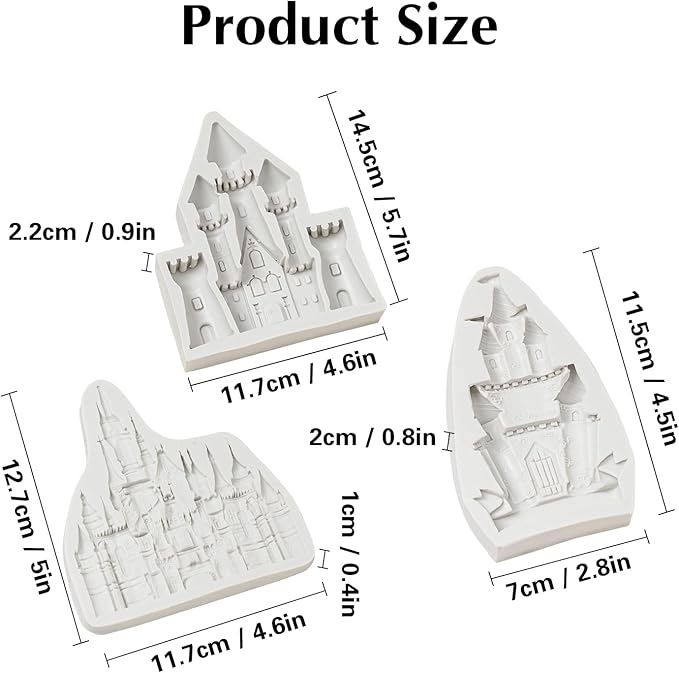 KALAIEN Castle Silicone Mold,3Pcs/Set Castle Cake Fondant Molds,Princess Chocolate Molds Castle Silicone Mirror Mould for Cake Decorating, FTM5036