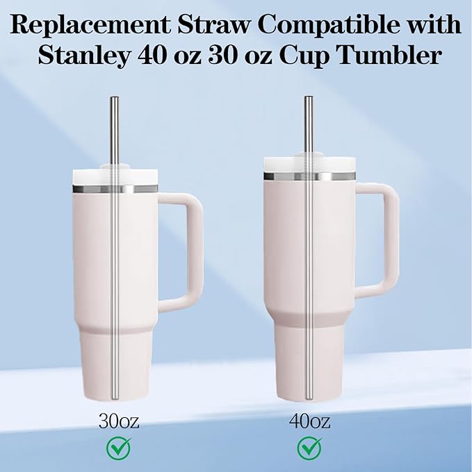 for Stanley Quencher 40oz Tumbler Metal Stainless Steel Straws,2 Straight + 2 Curved Reusable Straws with Cleaning Brush, Compatible for 40oz Stanley Cup Tumbler