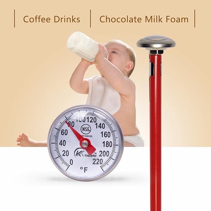 KT THERMO Instant Read 1-Inch Dial Thermometer(2-Pack),Best for The Coffee Drinks,Chocolate Milk Foam