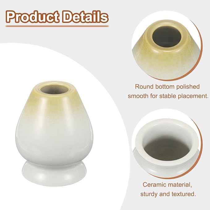 HARFINGTON Ceramic Chasen Stand 70mm Matcha Whisk Holder Teas Set Whisks Stand Traditional Matcha Tea Chasen Holder Tea Set Accessories for Tea Tasting, White/Brown