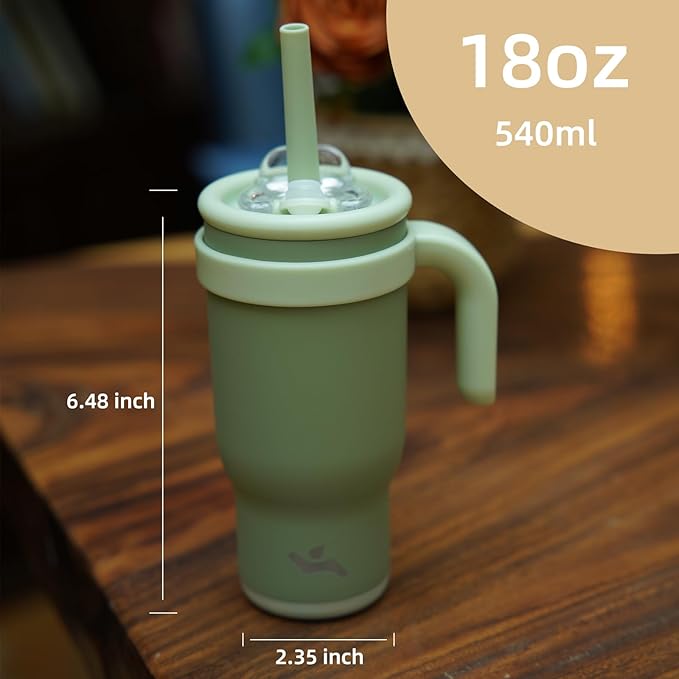18 oz Tumbler with Side Handle, Insulated Water Bottle with Straw and 2 in 1 Lid, Stainless Steel Cup Travel Coffee Mug for Sports Office Gym,Brown