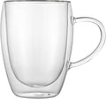 Restaurantware-Forma Professional 11.8 Ounce Glass Coffee Cups, 12 Insulated Coffee Cups With Handle - Dishwashable, Reusable, Clear Double Wall Beverage Tumblers, Freezable For Hot Or Cold Beverages