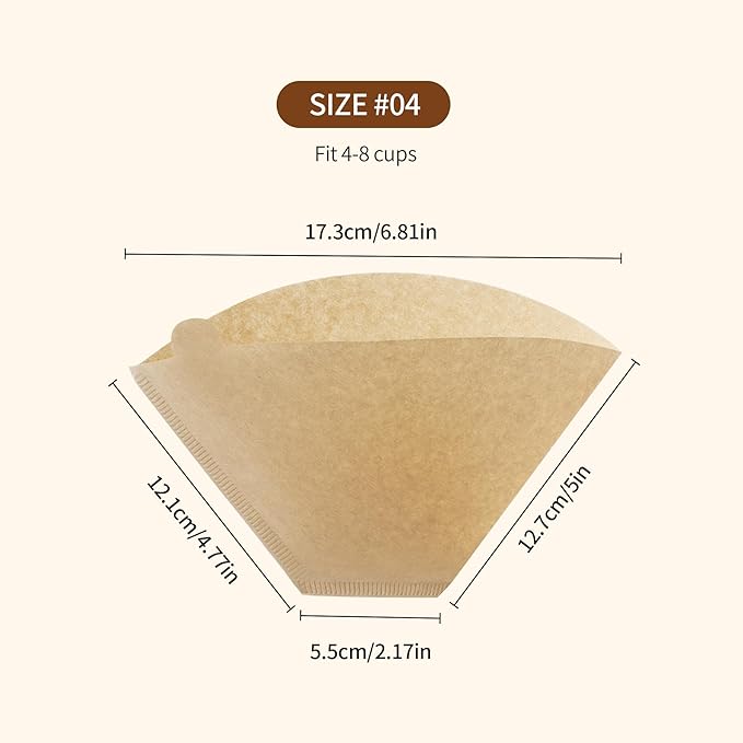 300 Count Cone Coffee Filters #4, Natural Brown Paper Coffee Filters 4 Cone Paper for Pour Over and Drip Coffee Maker (100 Count, Pack of 3)