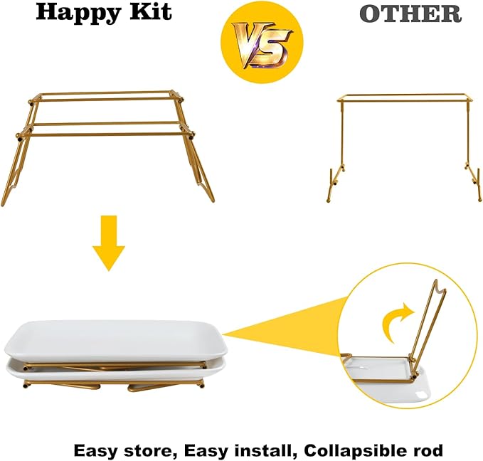 HAPPY KIT 12 Inch 2 Tier Serving Tray,Tiered Tray Stand with Freely Combinable Rack,Serving Platter for Appetizer Steak Chips Dessert, Black